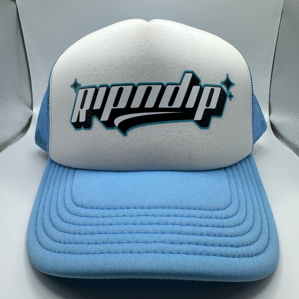RIPNDIP Script Logo Blue & White Trucker Hat NWT Flawed